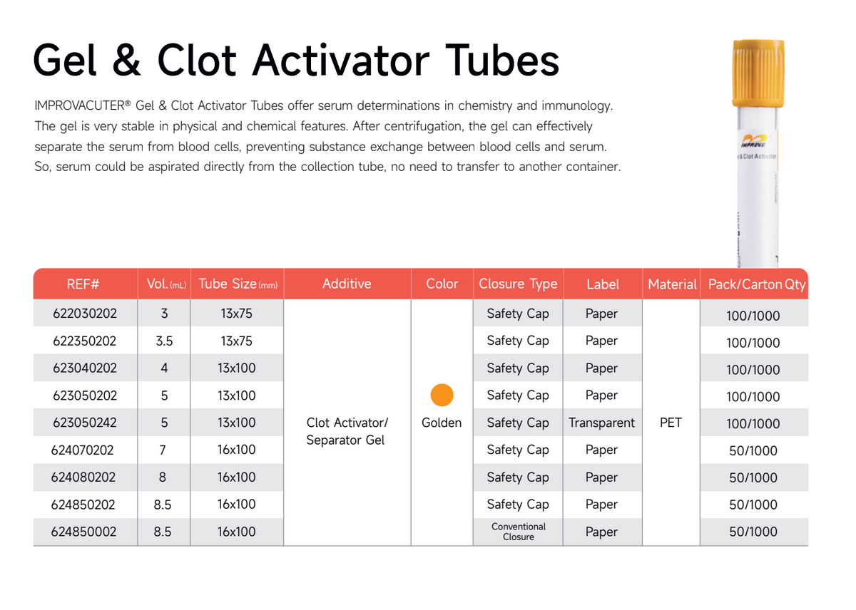 IMPROVACUTER® Gel & Clot Activator Tubes